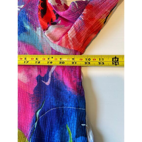 Ali Miles Colorful Abstract Print Artsy Top Pockets Button Front 3/4 Bell Sleeve - Picture 10 of 13